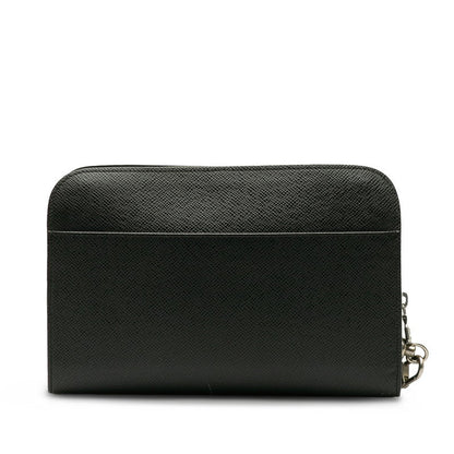 Louis Vuitton Taiga Clutch Bag M30182 Black Leather Men's