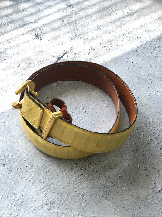 CELINE C Logo Leather Belt Beige Vintage v3ejh6