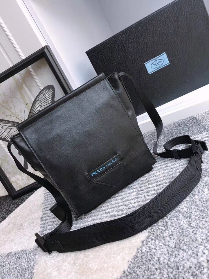 Prada Etiquette Black Leather Messenger Bag