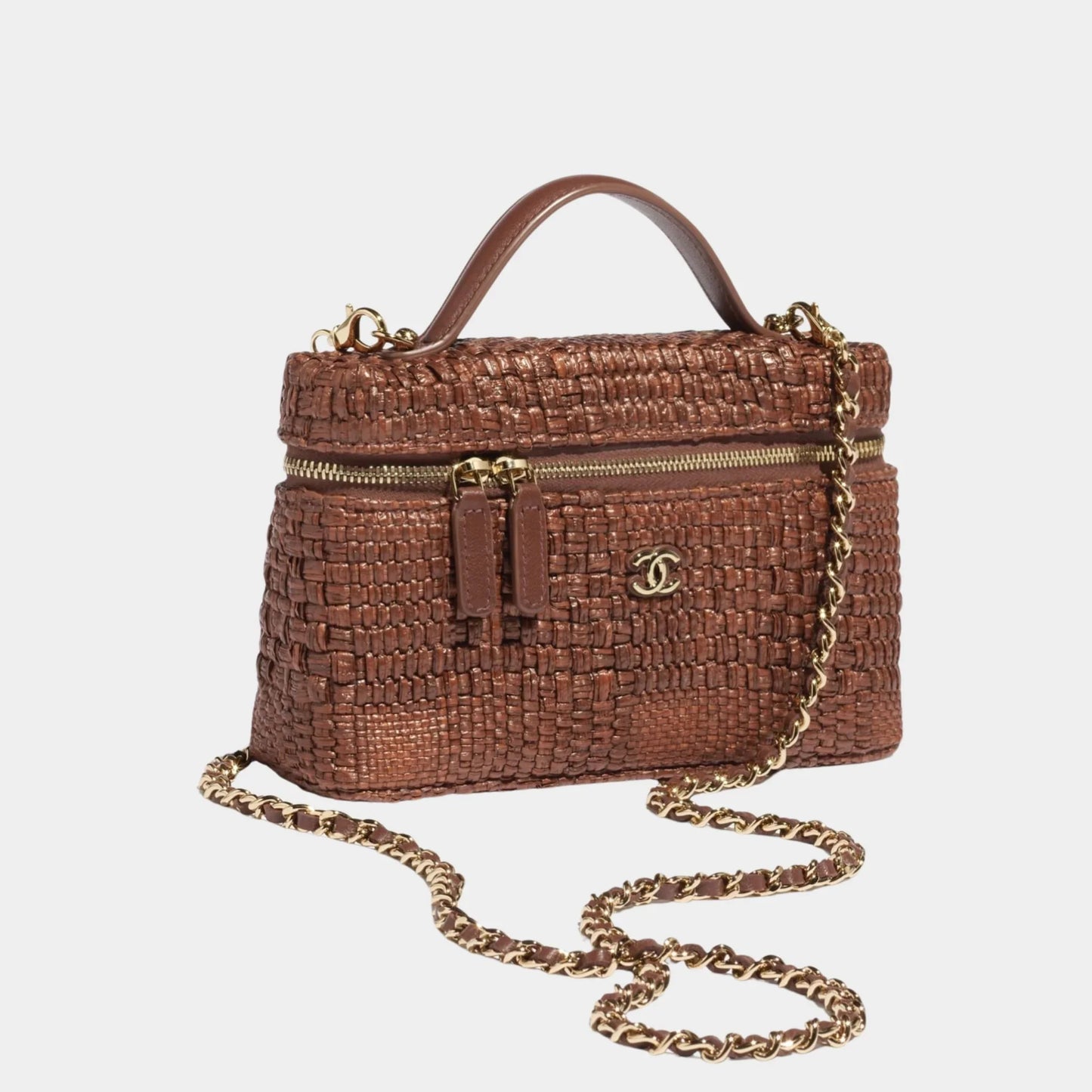 Classic Vanity With Chain Braided Raffia & Gold Tone Metal