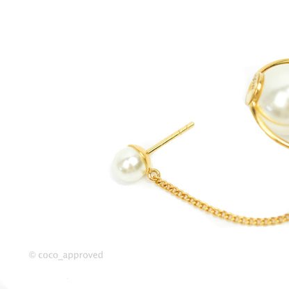 Christian Dior CD Pearl Long Drop Earrings Gold Tone