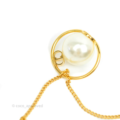 Christian Dior CD Pearl Long Drop Earrings Gold Tone