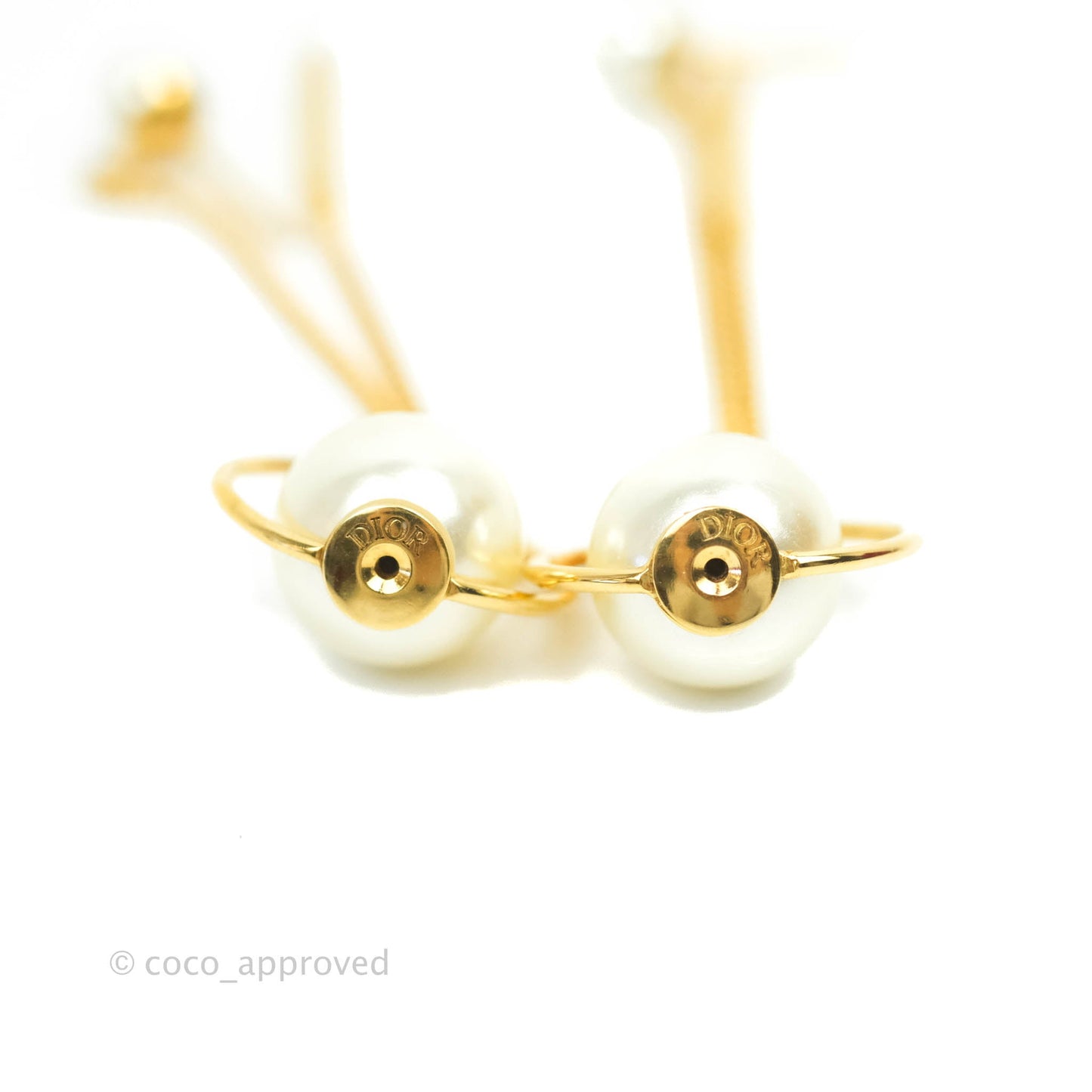 Christian Dior CD Pearl Long Drop Earrings Gold Tone