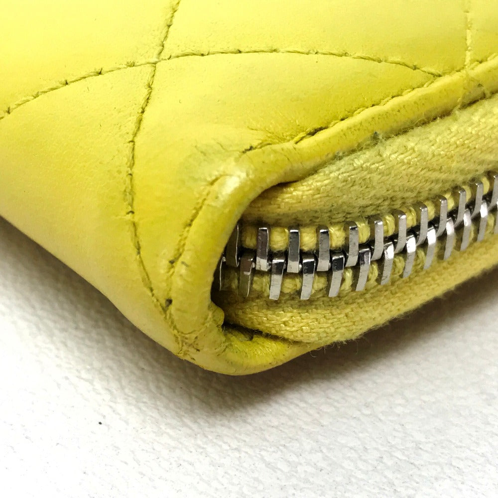 CHANEL Long Wallet Purse lambskin yellow Matrasse CC COCO Mark Women Used