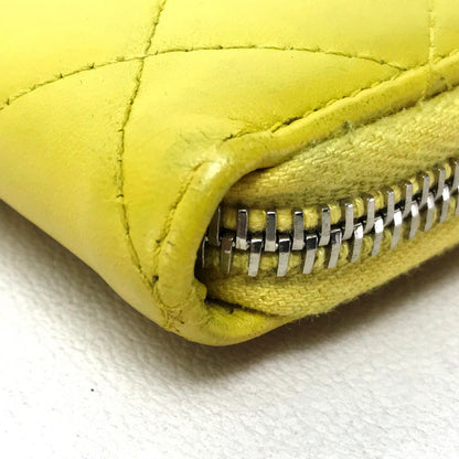 CHANEL Long Wallet Purse lambskin yellow Matrasse CC COCO Mark Women Used
