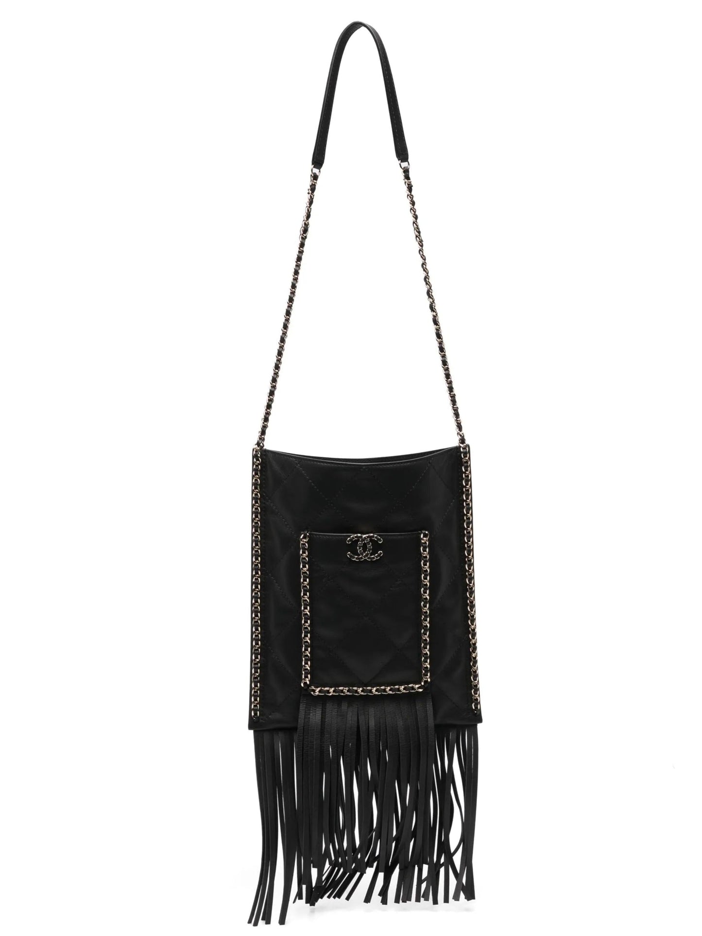 Quilted Leather Fringe Shopping Bag Small