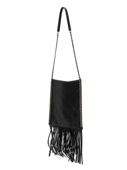 Quilted Leather Fringe Shopping Bag Small