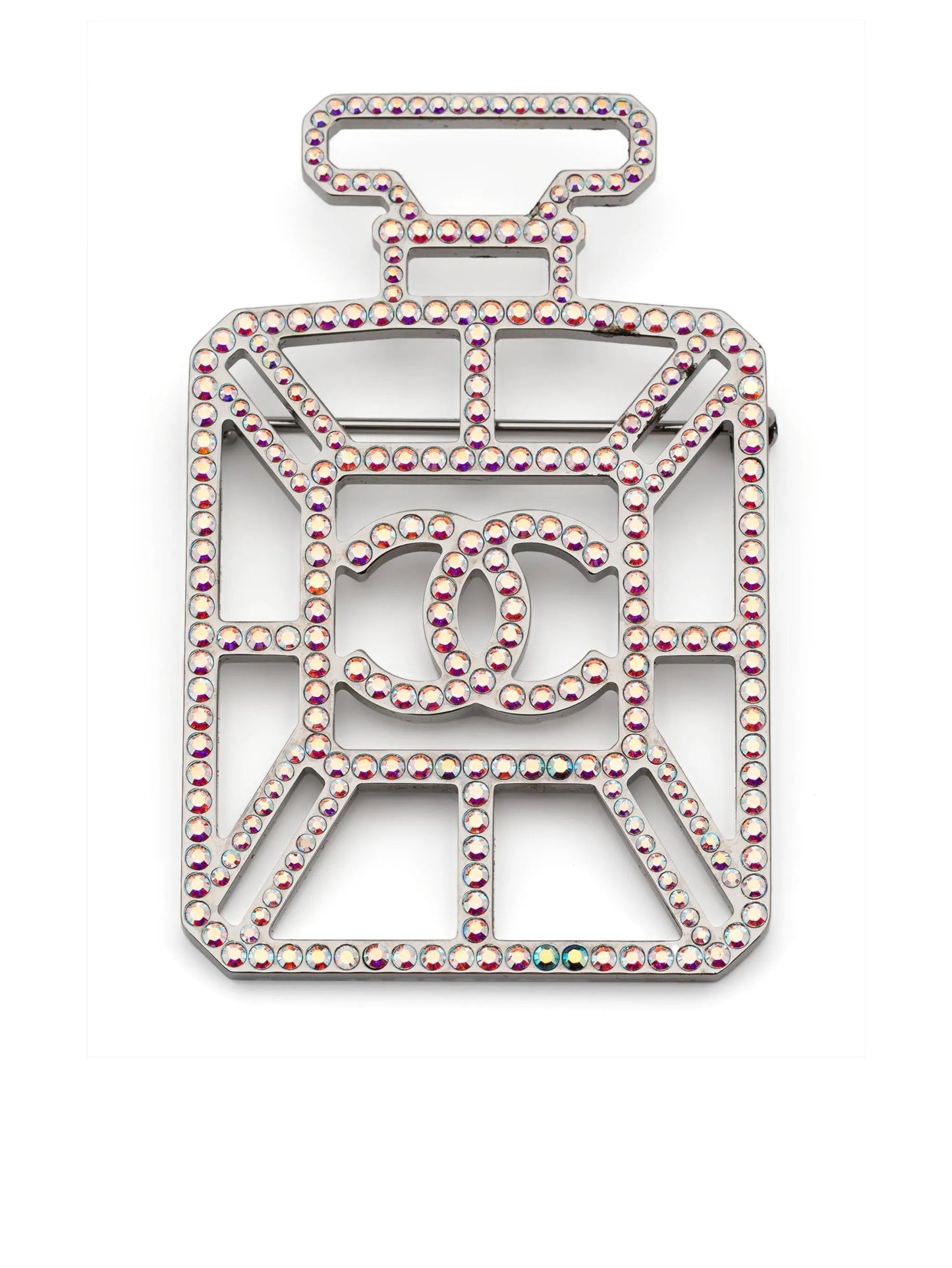 Iridescent Perfume Bottle CC Brooch