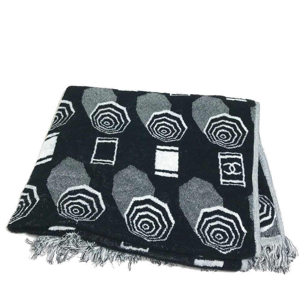 CHANEL towel Knapsack 3-piece set Drawstring bag COCO Mark bath towel pouch pile black Women Used