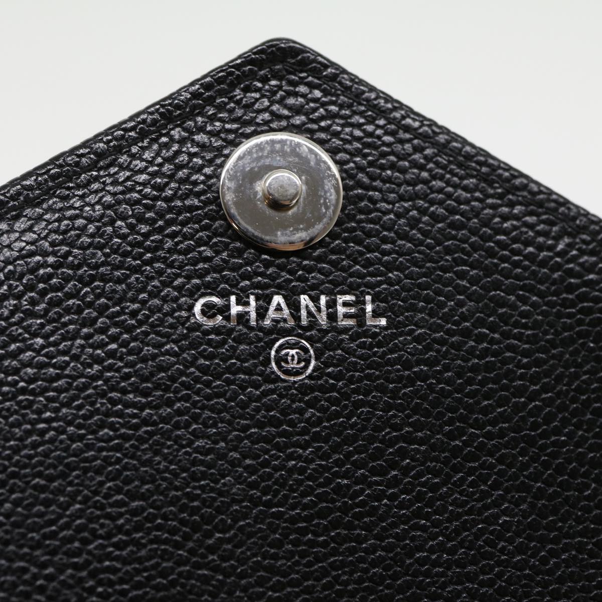 CHANEL V stitch Long Wallet Caviar Skin Black CC Auth 30285A