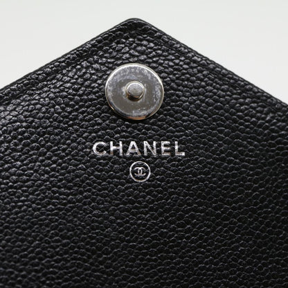 CHANEL V stitch Long Wallet Caviar Skin Black CC Auth 30285A