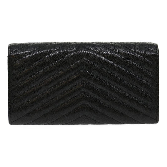 CHANEL V stitch Long Wallet Caviar Skin Black CC Auth 30285A