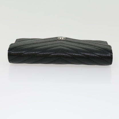 CHANEL V stitch Long Wallet Caviar Skin Black CC Auth 30285A