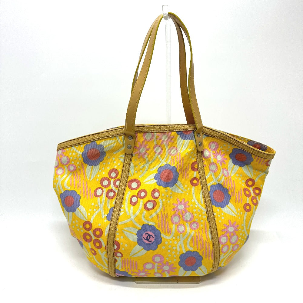 CHANEL Shoulder Bag Canvas / leather yellow High summer CC COCO Mark Flower Flower Women Used