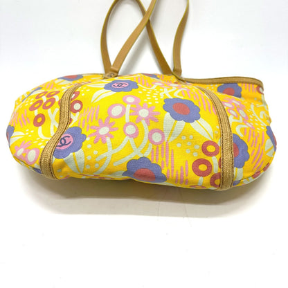 CHANEL Shoulder Bag Canvas / leather yellow High summer CC COCO Mark Flower Flower Women Used