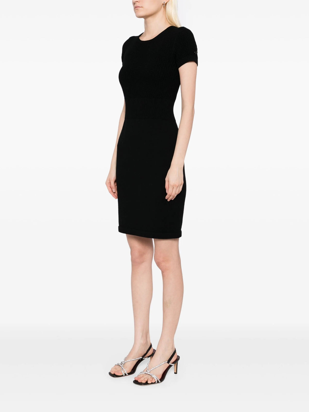 Black Short-Sleeve Wool Dress