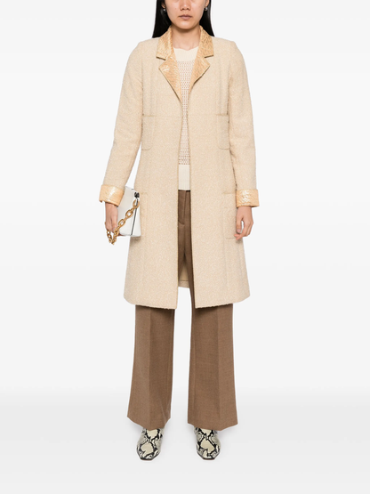 Beige Wool Bouclé Golden Lamè Coat