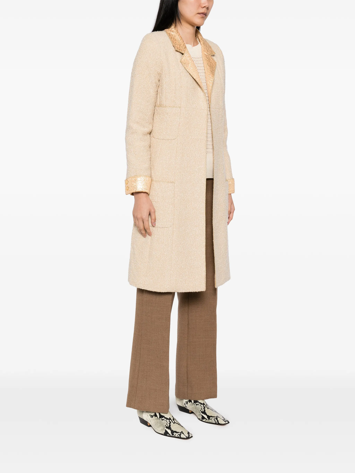 Beige Wool Bouclé Golden Lamè Coat