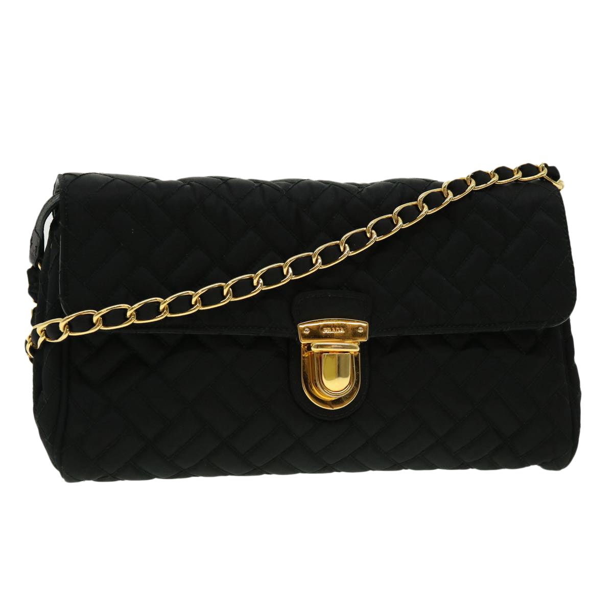 Prada Chain Shoulder Bag Nylon Black Gold  30469A