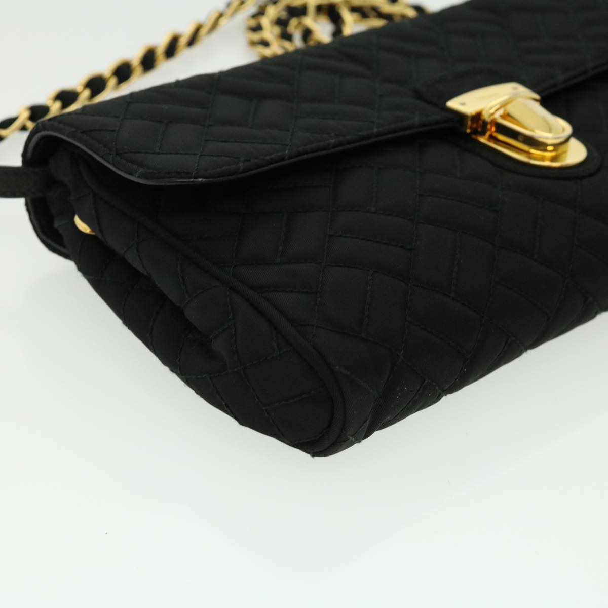 Prada Chain Shoulder Bag Nylon Black Gold  30469A