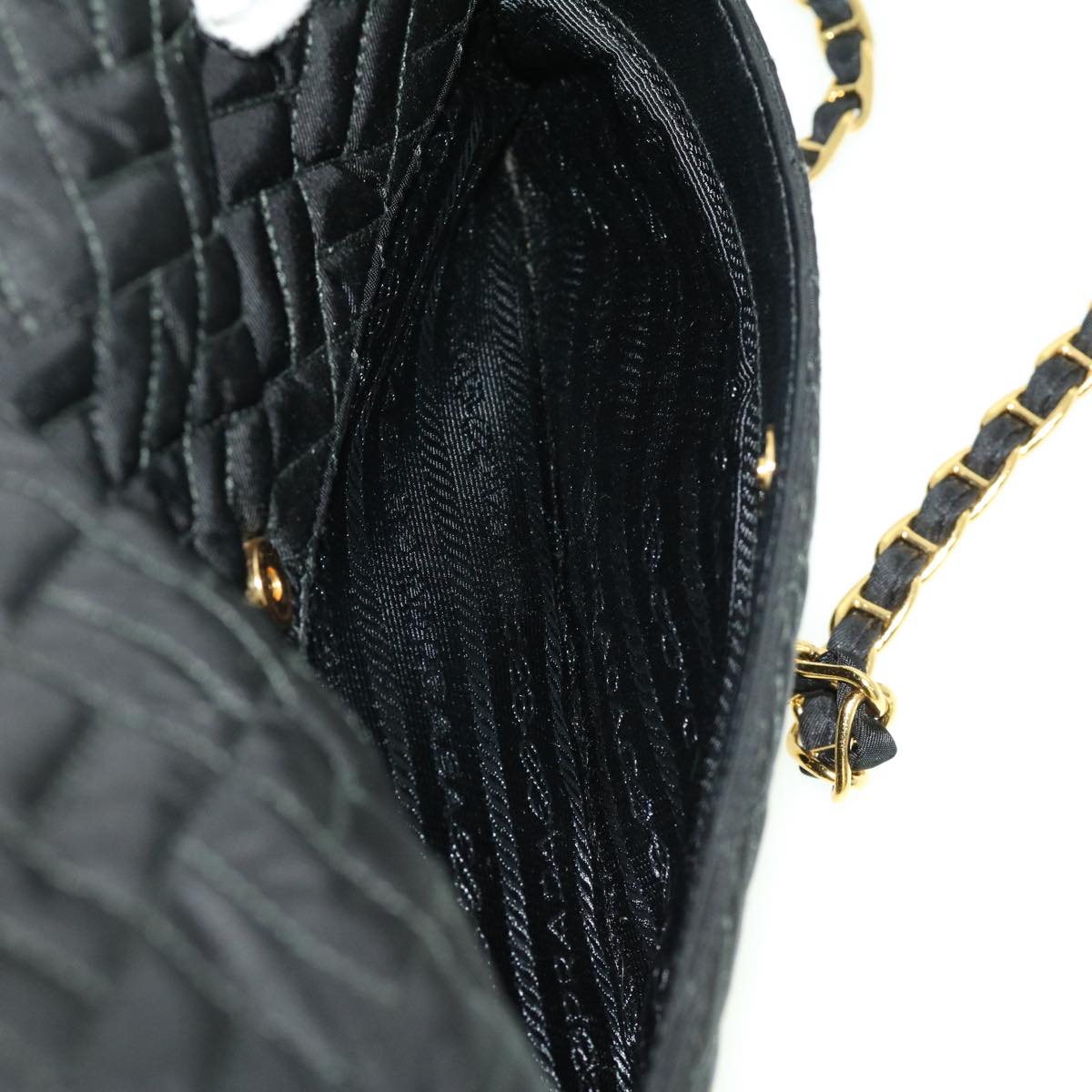 Prada Chain Shoulder Bag Nylon Black Gold  30469A