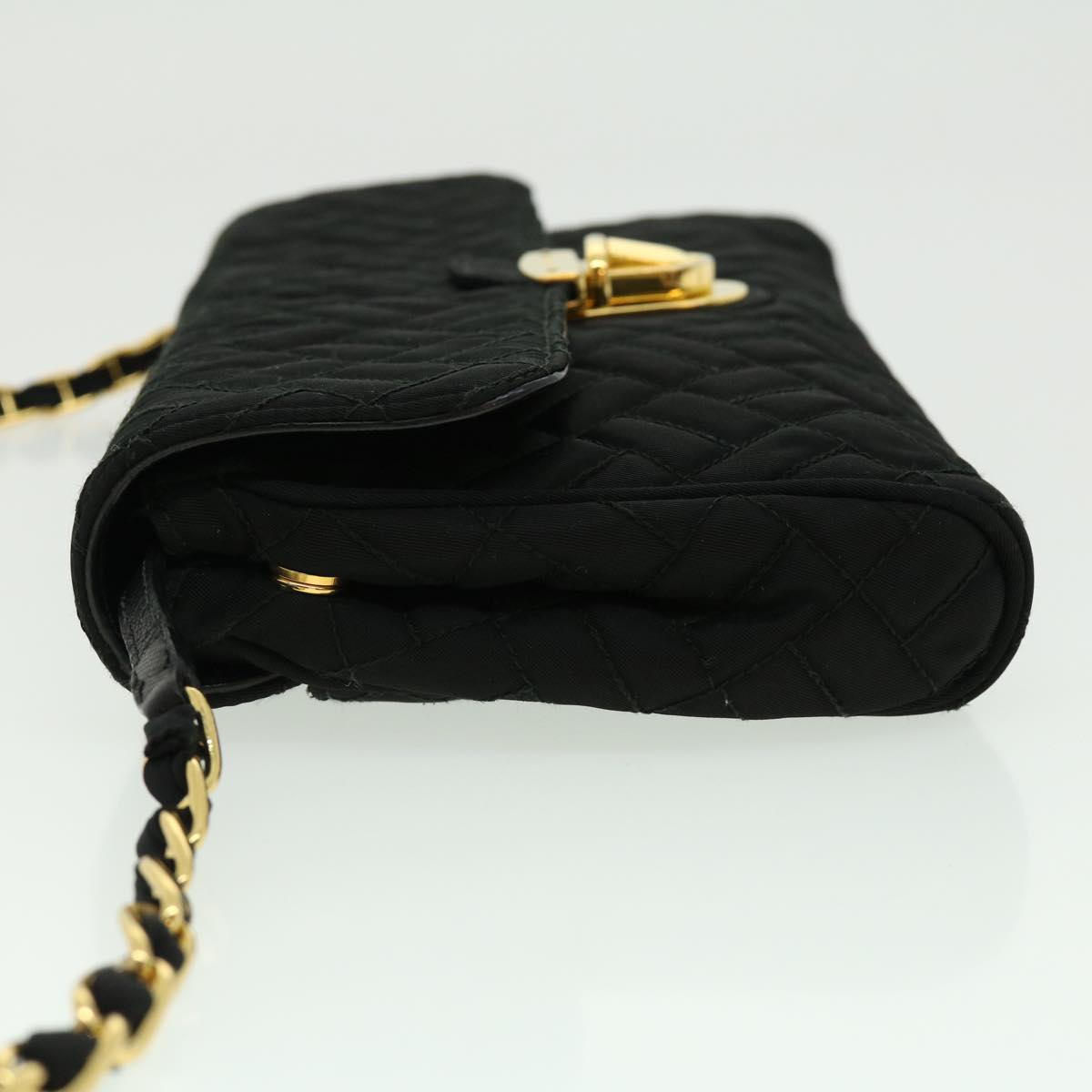 Prada Chain Shoulder Bag Nylon Black Gold  30469A