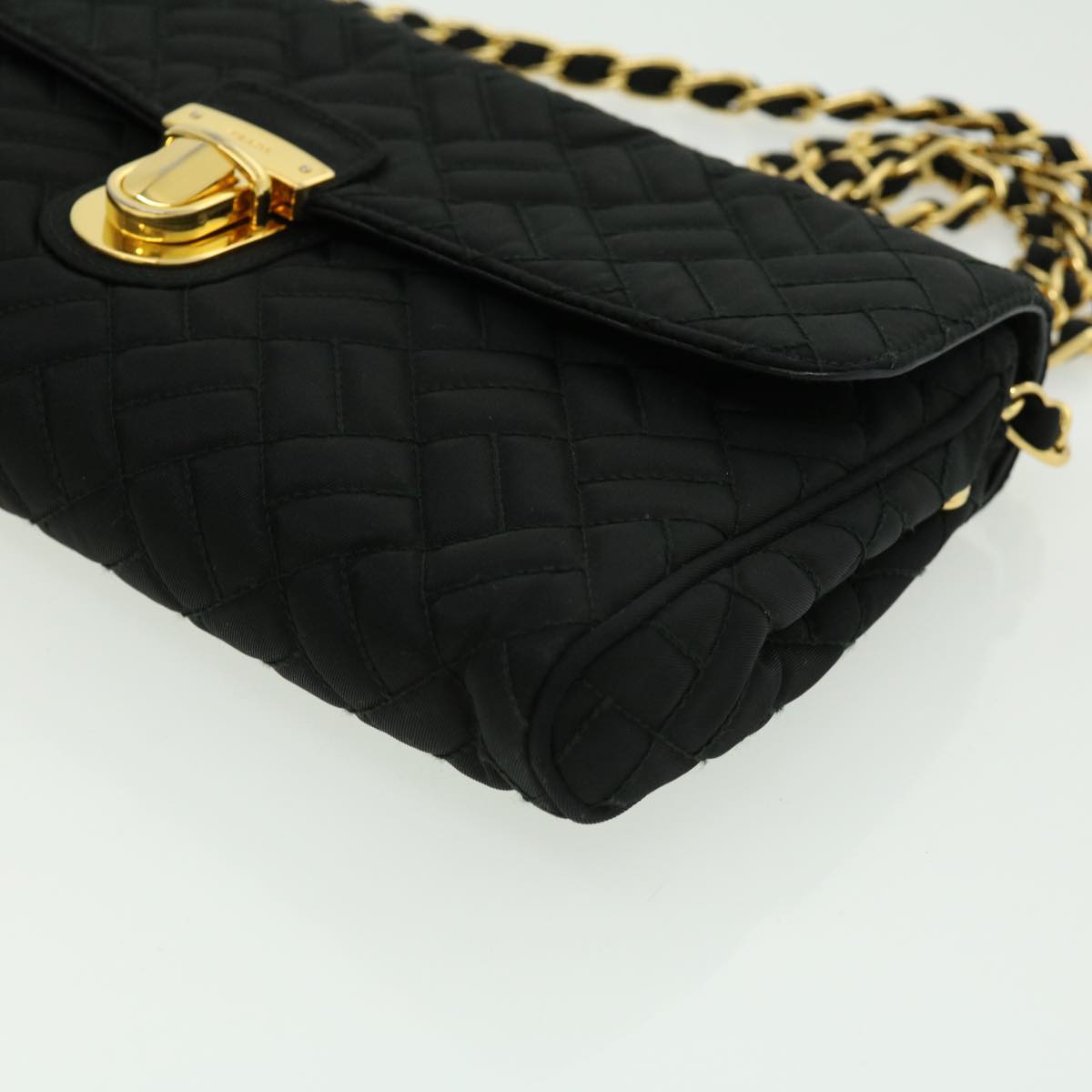 Prada Chain Shoulder Bag Nylon Black Gold  30469A