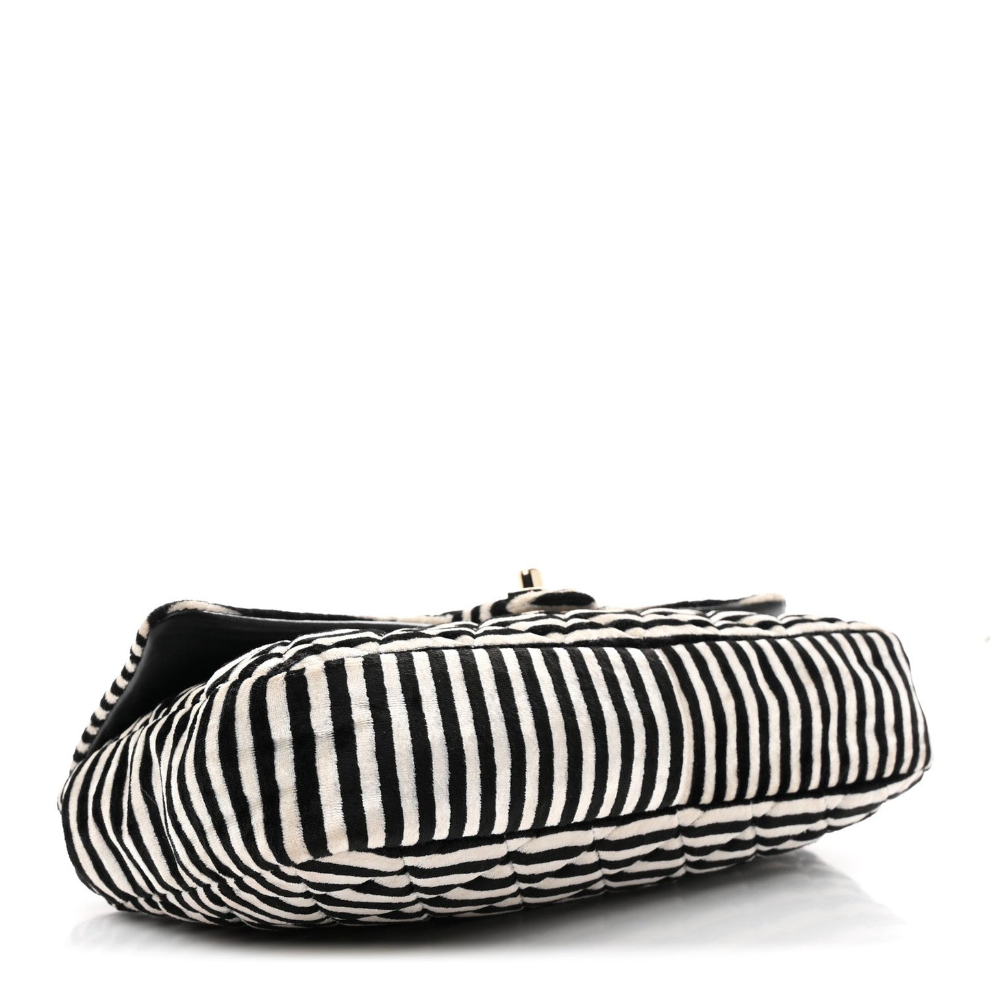 Velvet Quilted Striped Medium Single Flap Black White