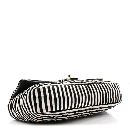 Velvet Quilted Striped Medium Single Flap Black White