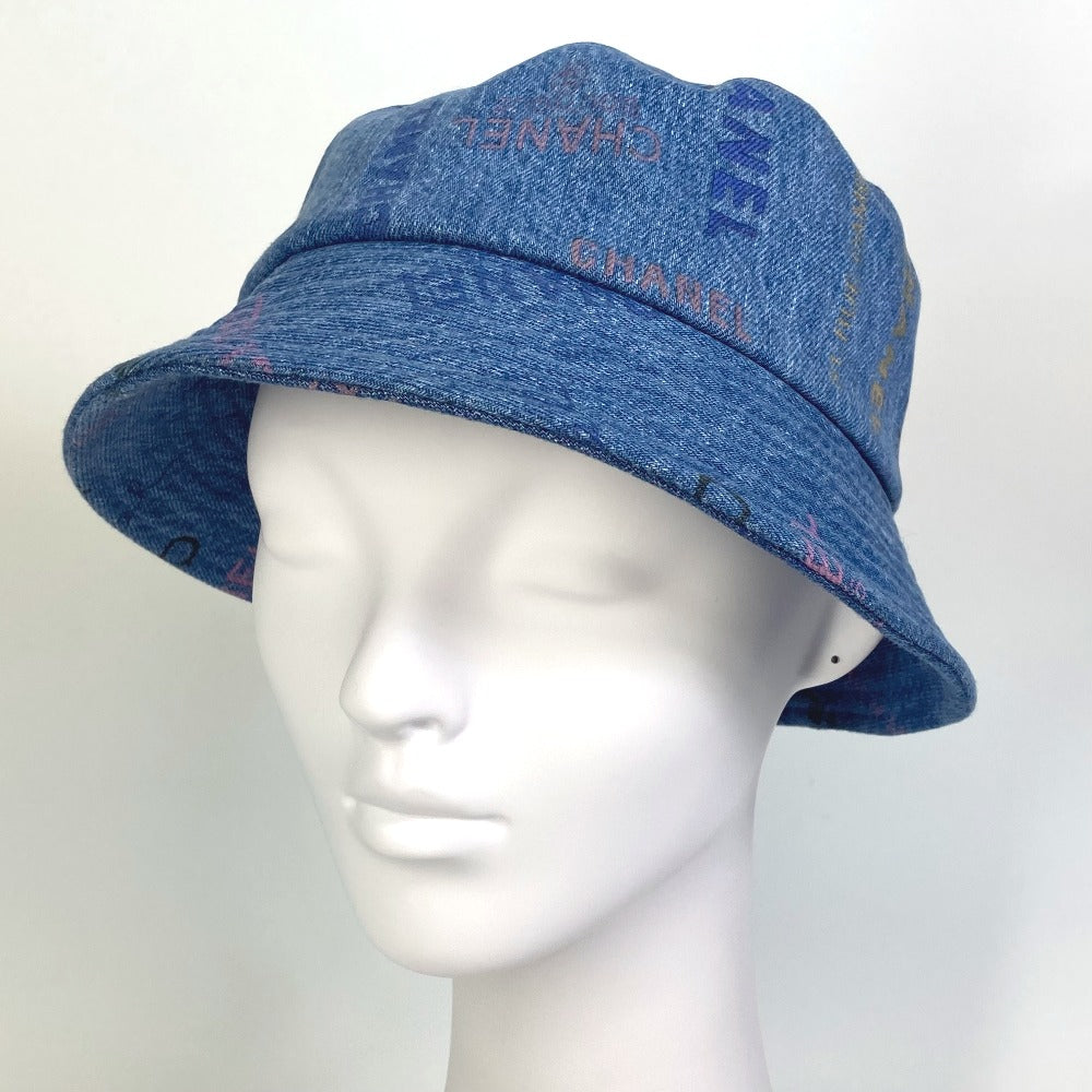 CHANEL hat denim blue Total pattern logo denim crusher hat Women M Used