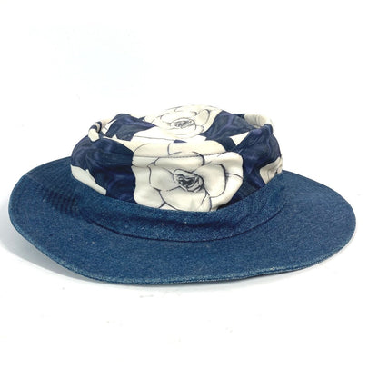 CHANEL hat canvas blue Ribbon Ribon Camellia logo denim Women 57 Used
