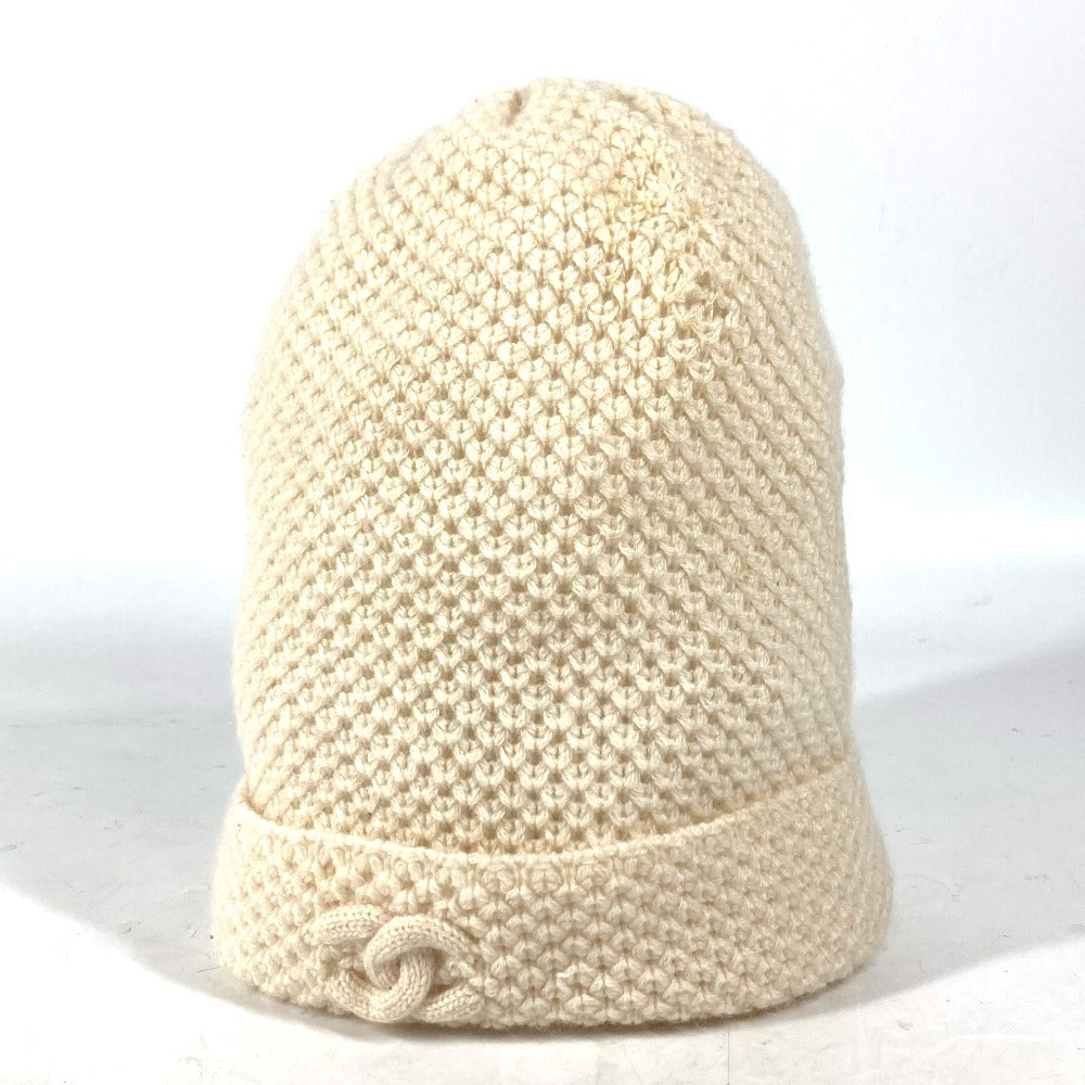 CHANEL Knit hat cashmere white 15B CC COCO Mark