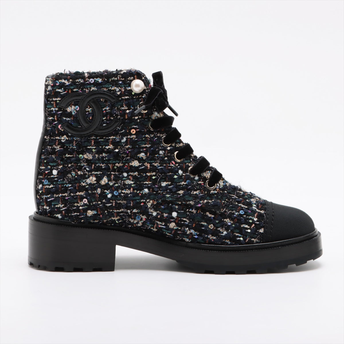 CHANEL COCOMARK TWIDE SHORT BOOTS 37.5 LADY BLACK X NAIBI G35154 PERLE  LOVE MARKET SHOP