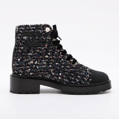 CHANEL COCOMARK TWIDE SHORT BOOTS 37.5 LADY BLACK X NAIBI G35154 PERLE  LOVE MARKET SHOP