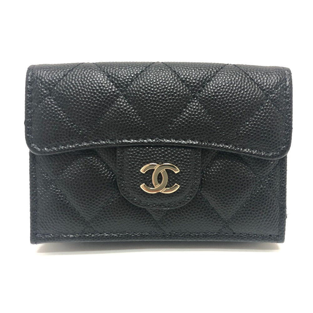 CHANEL Trifold wallet A84401 Caviar skin black COCO Mark Matrasse
