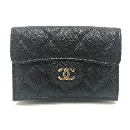 CHANEL Trifold wallet A84401 Caviar skin black COCO Mark Matrasse