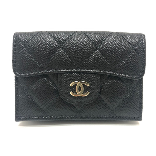 CHANEL Trifold wallet A84401 Caviar skin black COCO Mark Matrasse