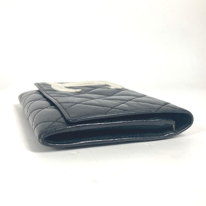 CHANEL Folded wallet leather black Cambon line CC COCO Mark Women