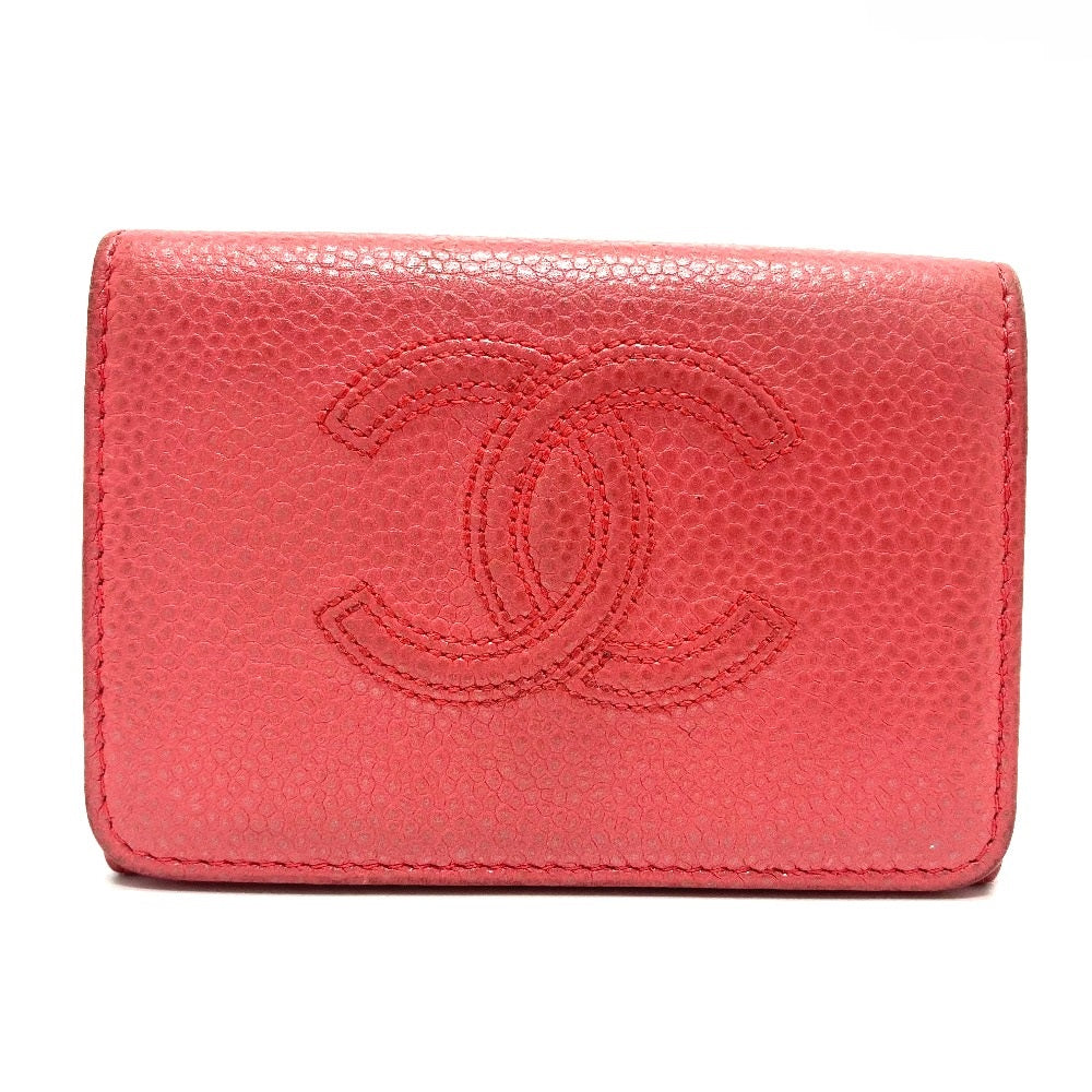 CHANEL Trifold wallet A70796 Caviar skin salmon pink CC COCO Mark W Hook Wallet Small Flap Wallet Women Used