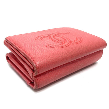 CHANEL Trifold wallet A70796 Caviar skin salmon pink CC COCO Mark W Hook Wallet Small Flap Wallet Women Used