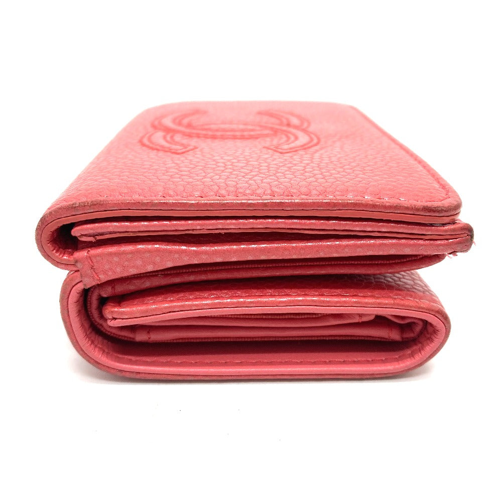 CHANEL Trifold wallet A70796 Caviar skin salmon pink CC COCO Mark W Hook Wallet Small Flap Wallet Women Used