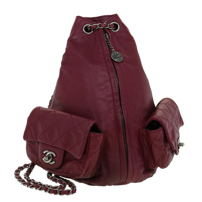 CHANEL Matelasse Chain Backpack Lamb Skin Bordeaux CC Auth 30736A