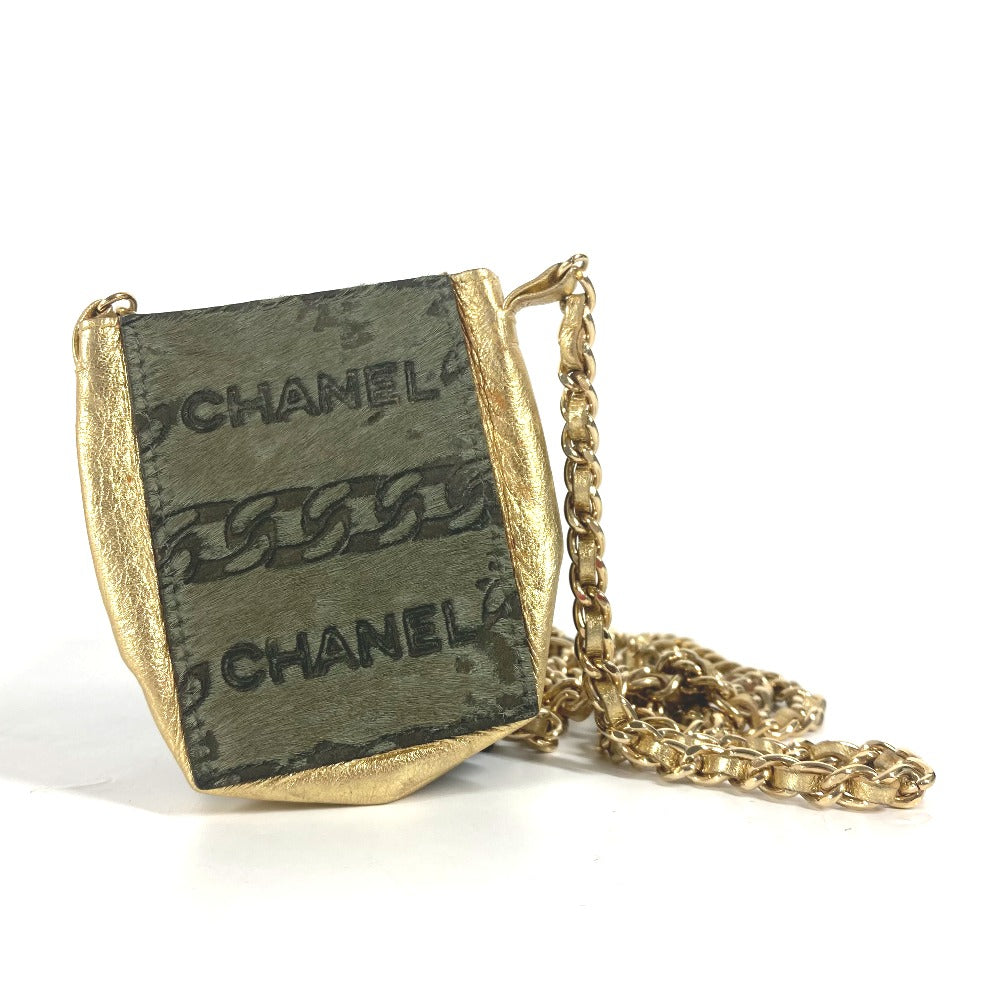 CHANEL Shoulder Bag Leather / Harako khaki bag pochette logo Chain Women Used