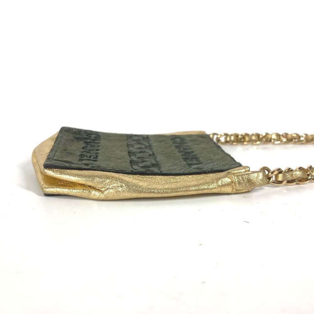 CHANEL Shoulder Bag Leather / Harako khaki bag pochette logo Chain Women Used