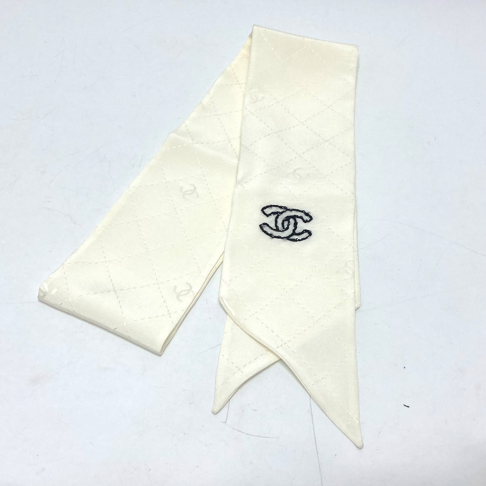 CHANEL scarf silk white COCO Mark Matrasse