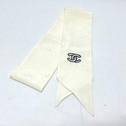 CHANEL scarf silk white COCO Mark Matrasse