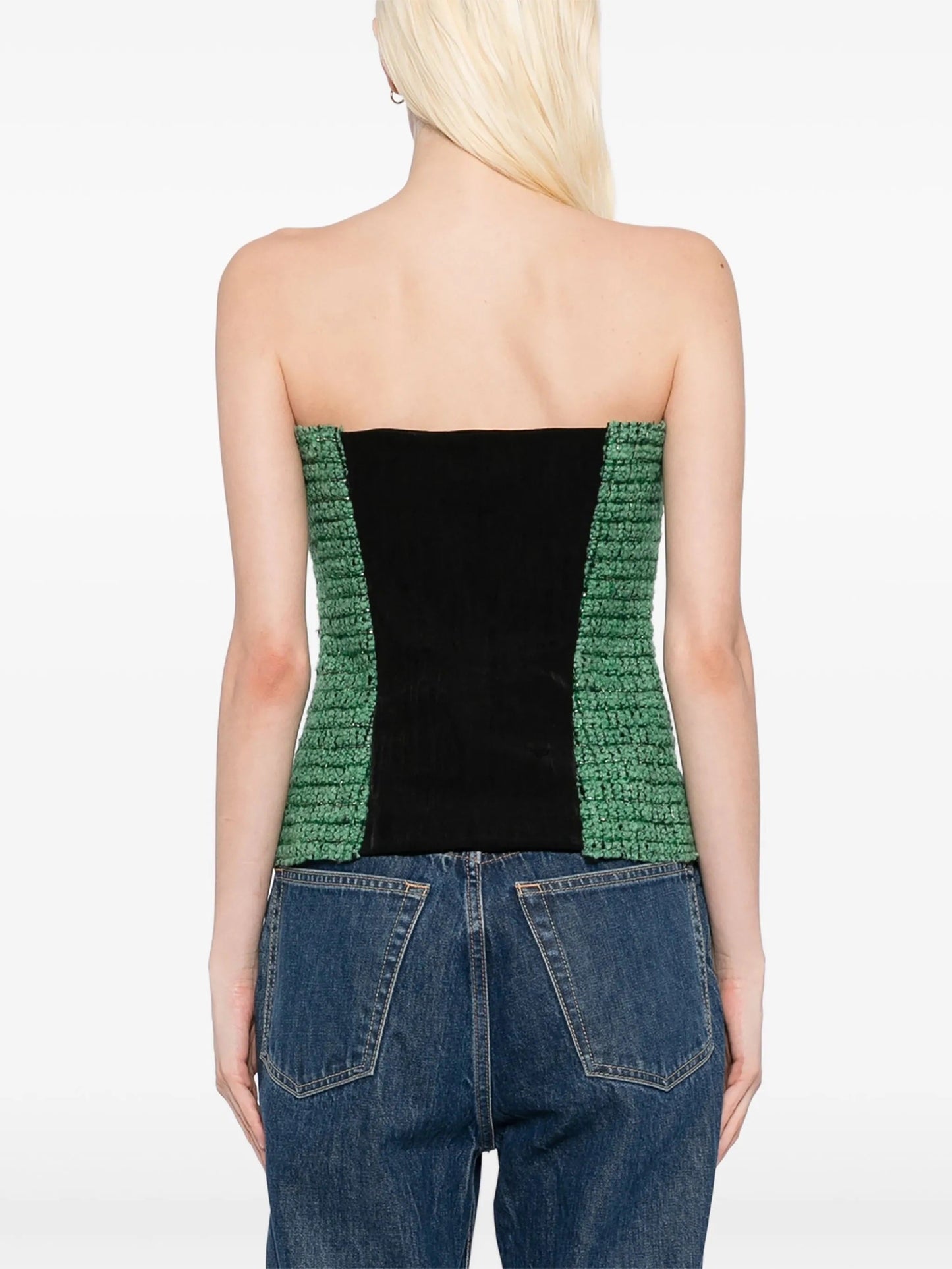 Tweed Strapless Green Top