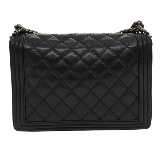 CHANEL Big Matelasse Boy  Chain Shoulder Bag Lamb Skin Black Auth 30943A