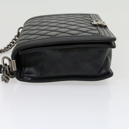 CHANEL Big Matelasse Boy  Chain Shoulder Bag Lamb Skin Black Auth 30943A
