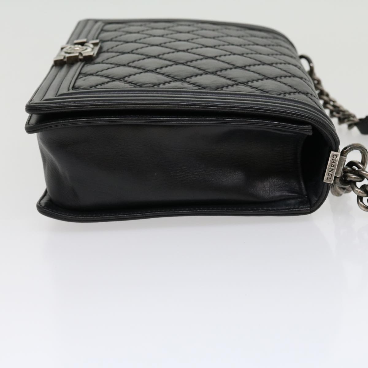CHANEL Big Matelasse Boy  Chain Shoulder Bag Lamb Skin Black Auth 30943A